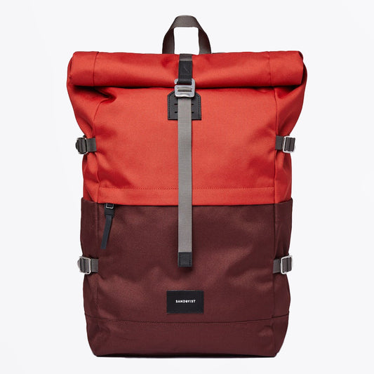 - Bernt Backpack - Moss Red and Black Leather