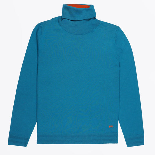 - Roll Neck Pullover - Petrol Blue