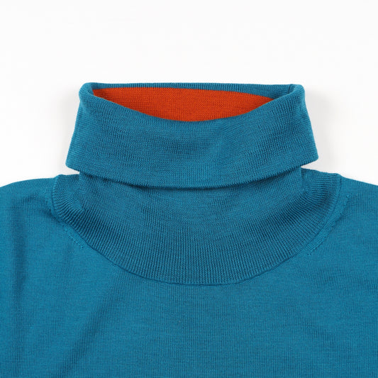 - Roll Neck Pullover - Petrol Blue