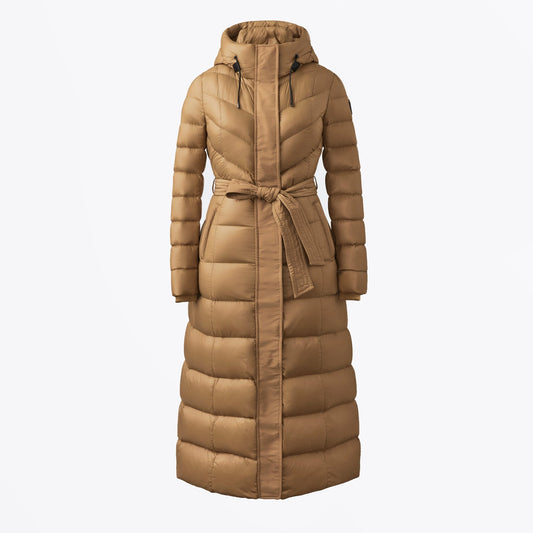 - Calina Long Puffa Coat - Camel