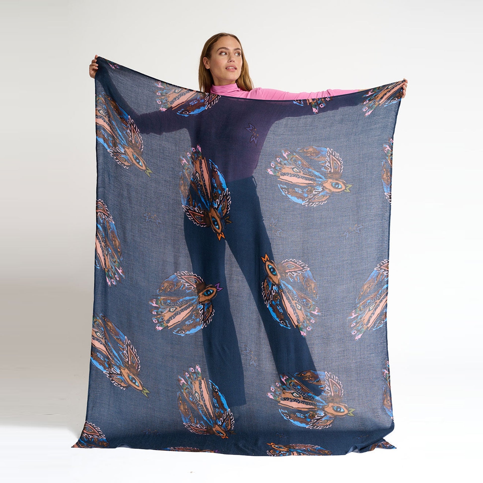 Pom - Mythical Bird Shawl - Blue