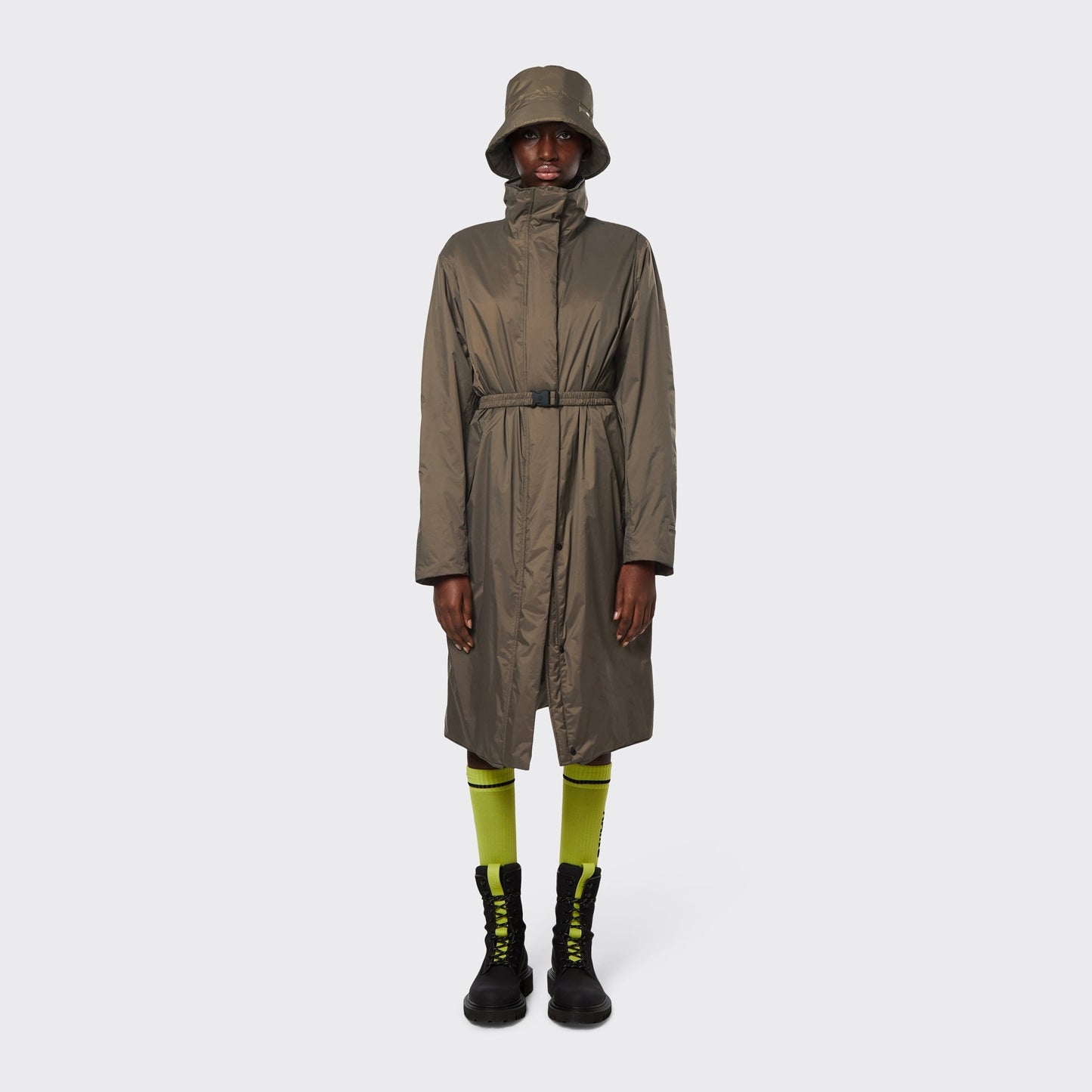 Long Padded Nylon W Coat - Wood