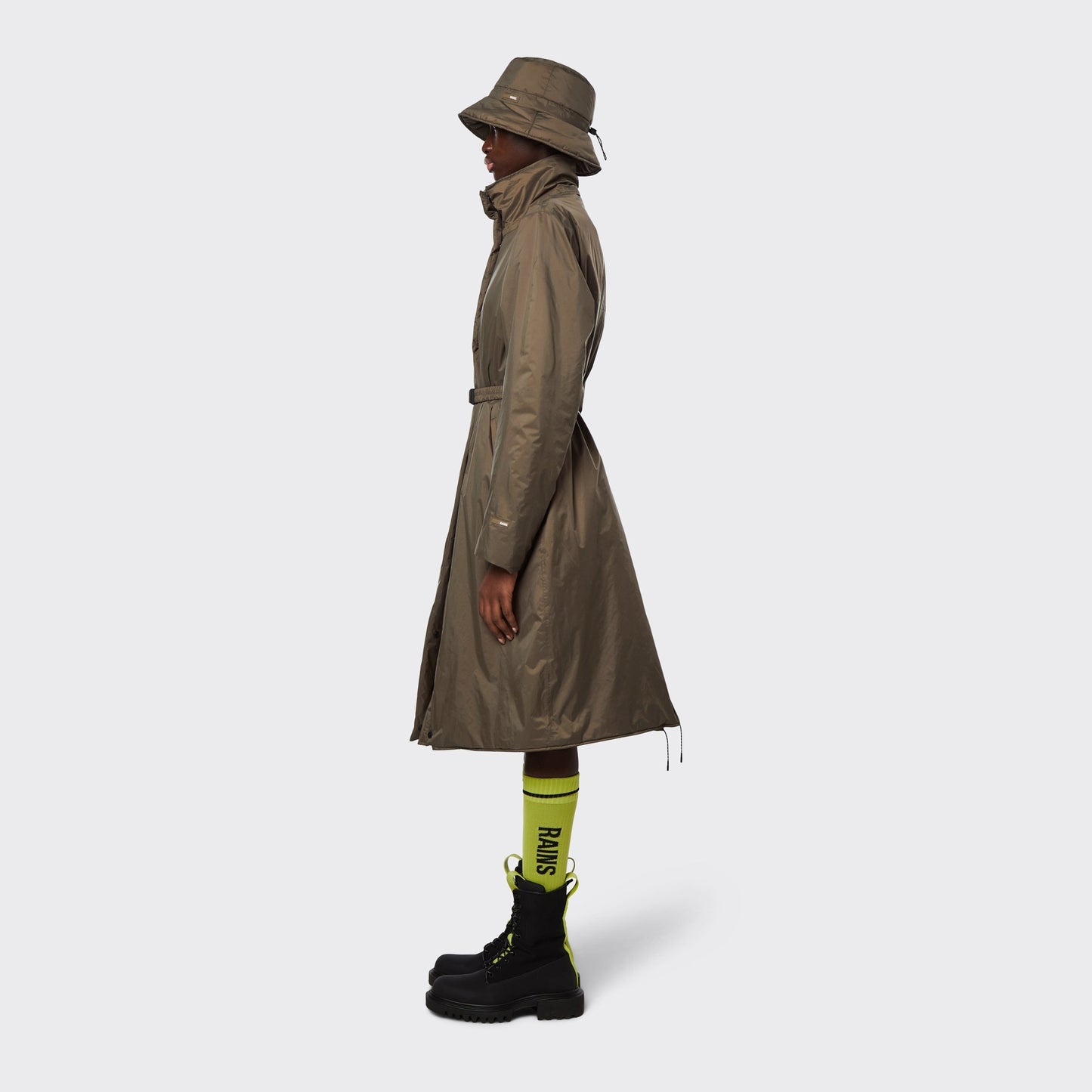 Long Padded Nylon W Coat - Wood