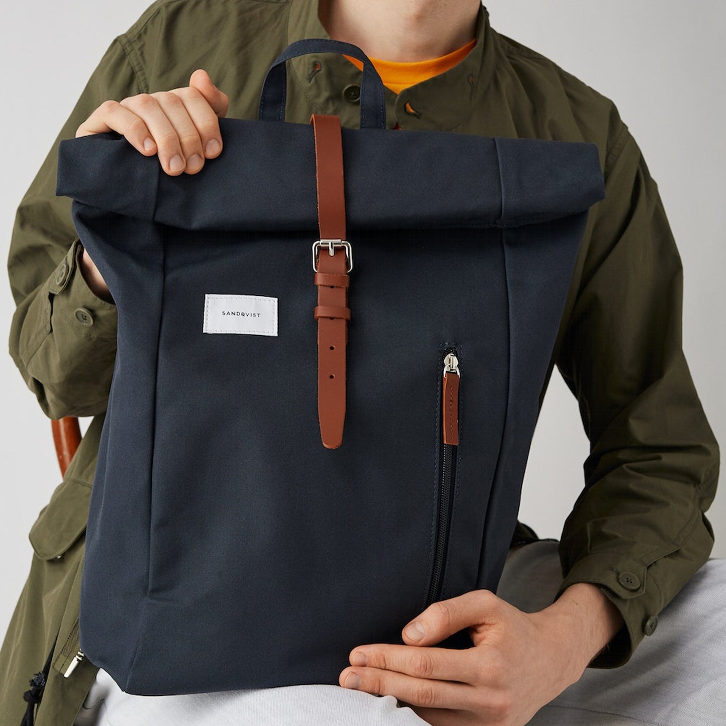 - Dante Backpack - Navy with Brown Leather