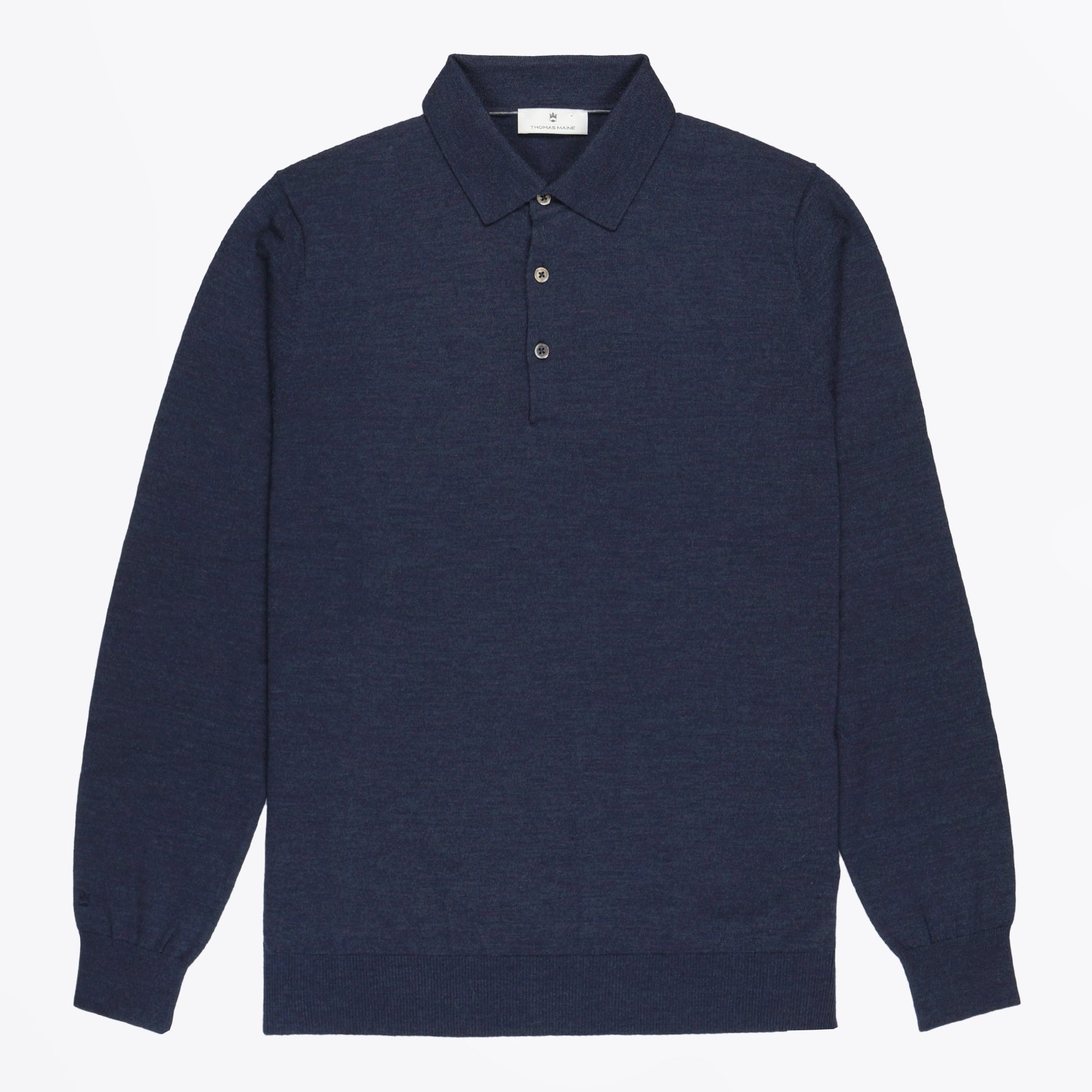 Thomas Merino Button Pullover Polo - Indigo Melange