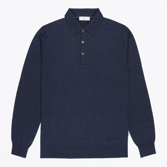 Merino Button Pullover Polo - Indigo Melange
