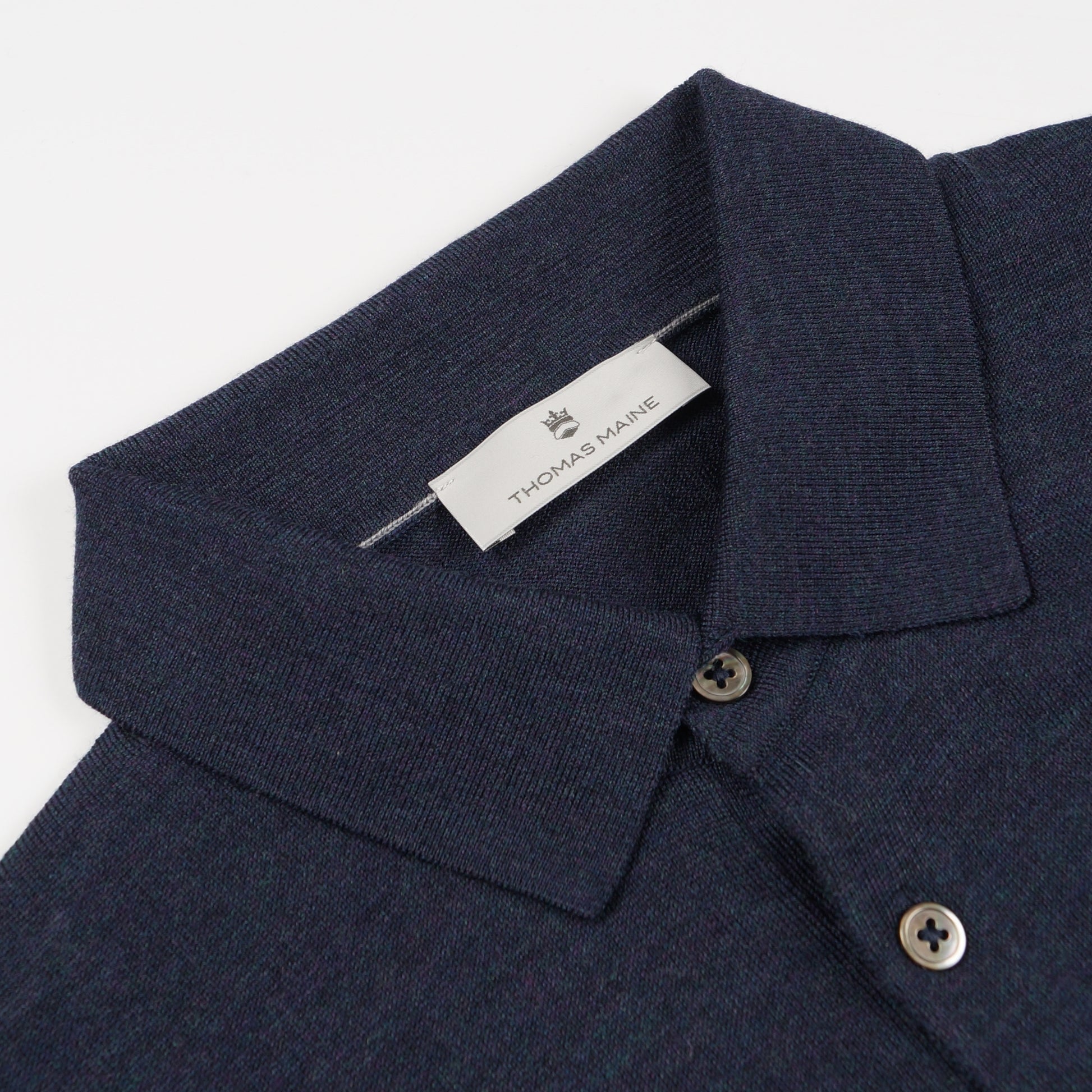 Thomas Merino Button Pullover Polo - Indigo Melange