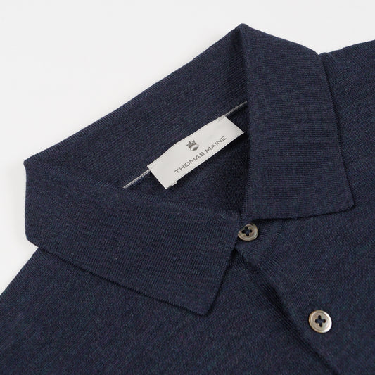 Merino Button Pullover Polo - Indigo Melange