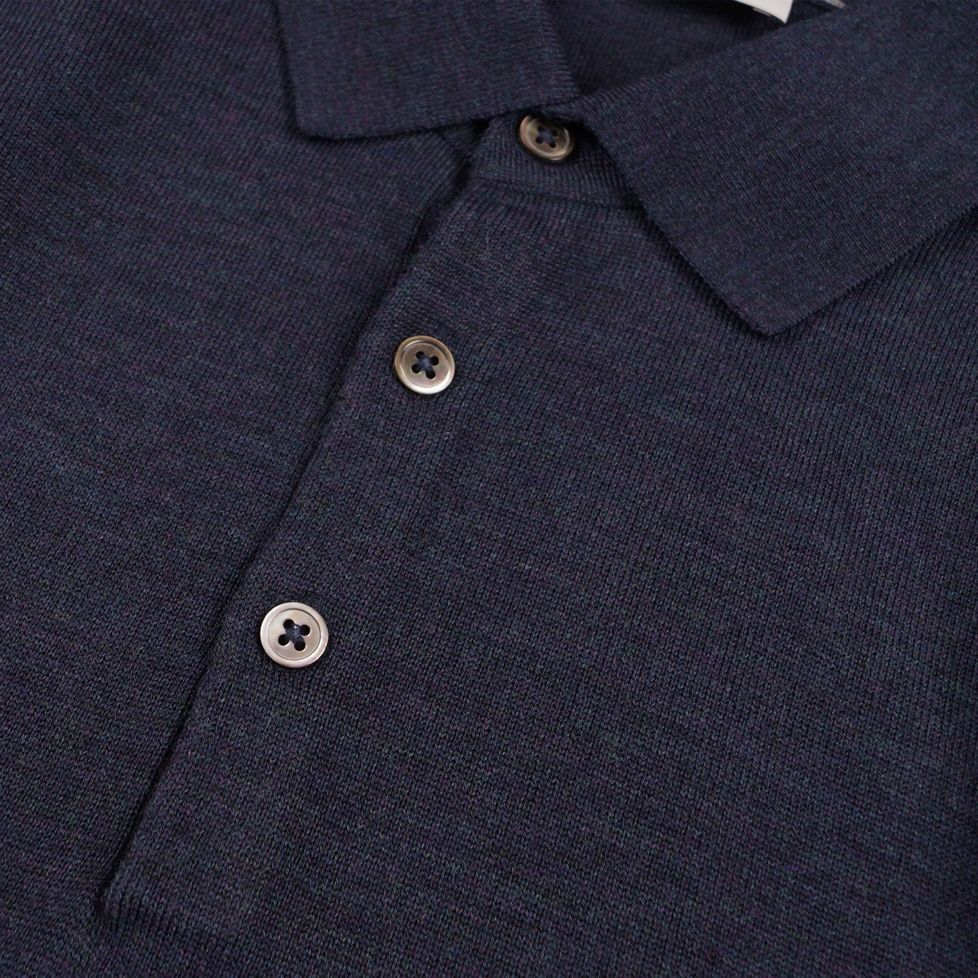 Thomas Merino Button Pullover Polo - Indigo Melange