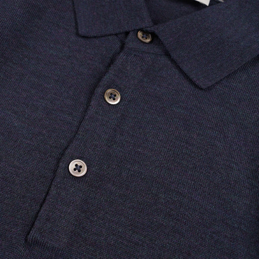 Merino Button Pullover Polo - Indigo Melange