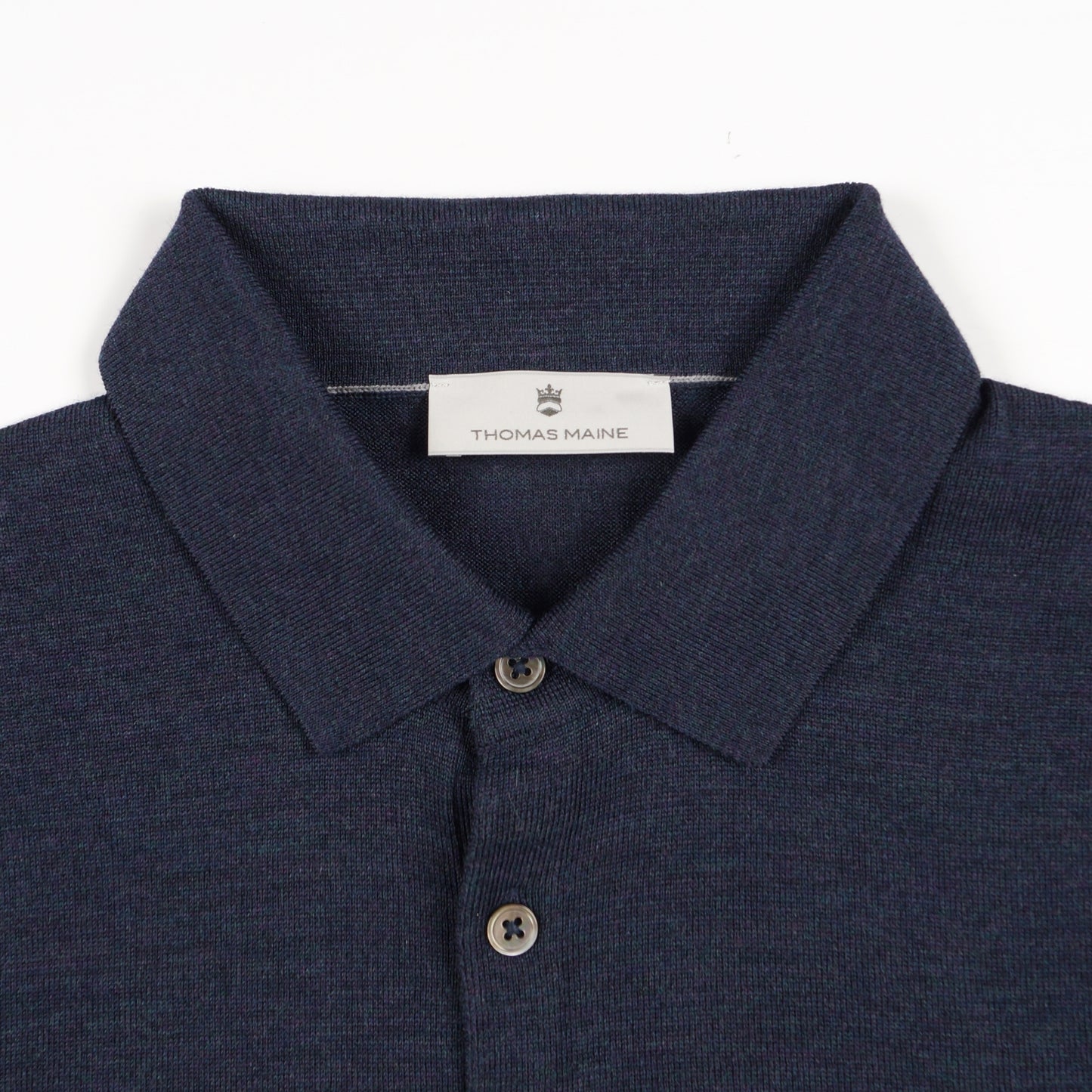 Merino Button Pullover Polo - Indigo Melange