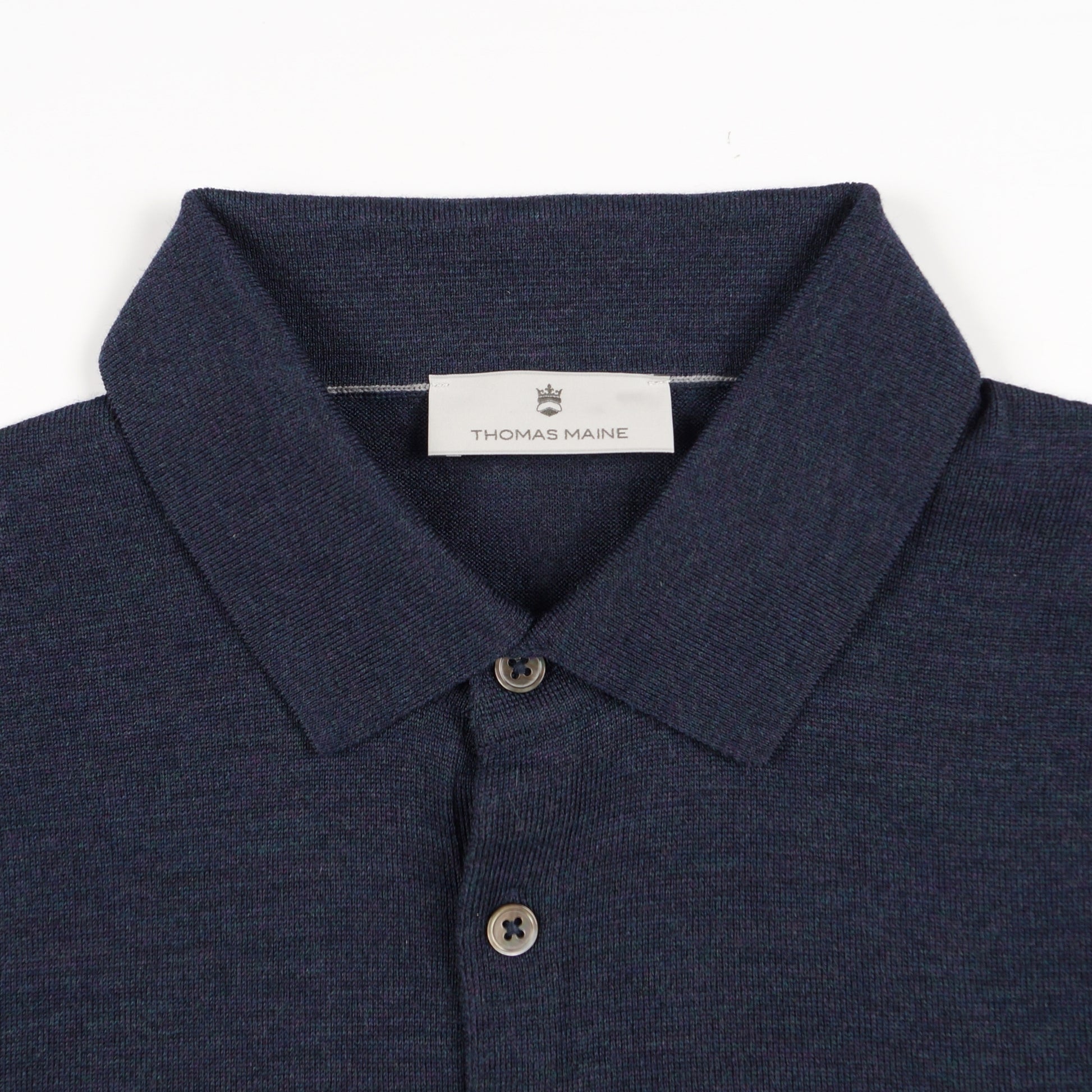 Thomas Merino Button Pullover Polo - Indigo Melange