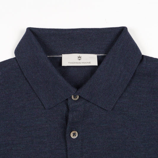 Merino Button Pullover Polo - Indigo Melange
