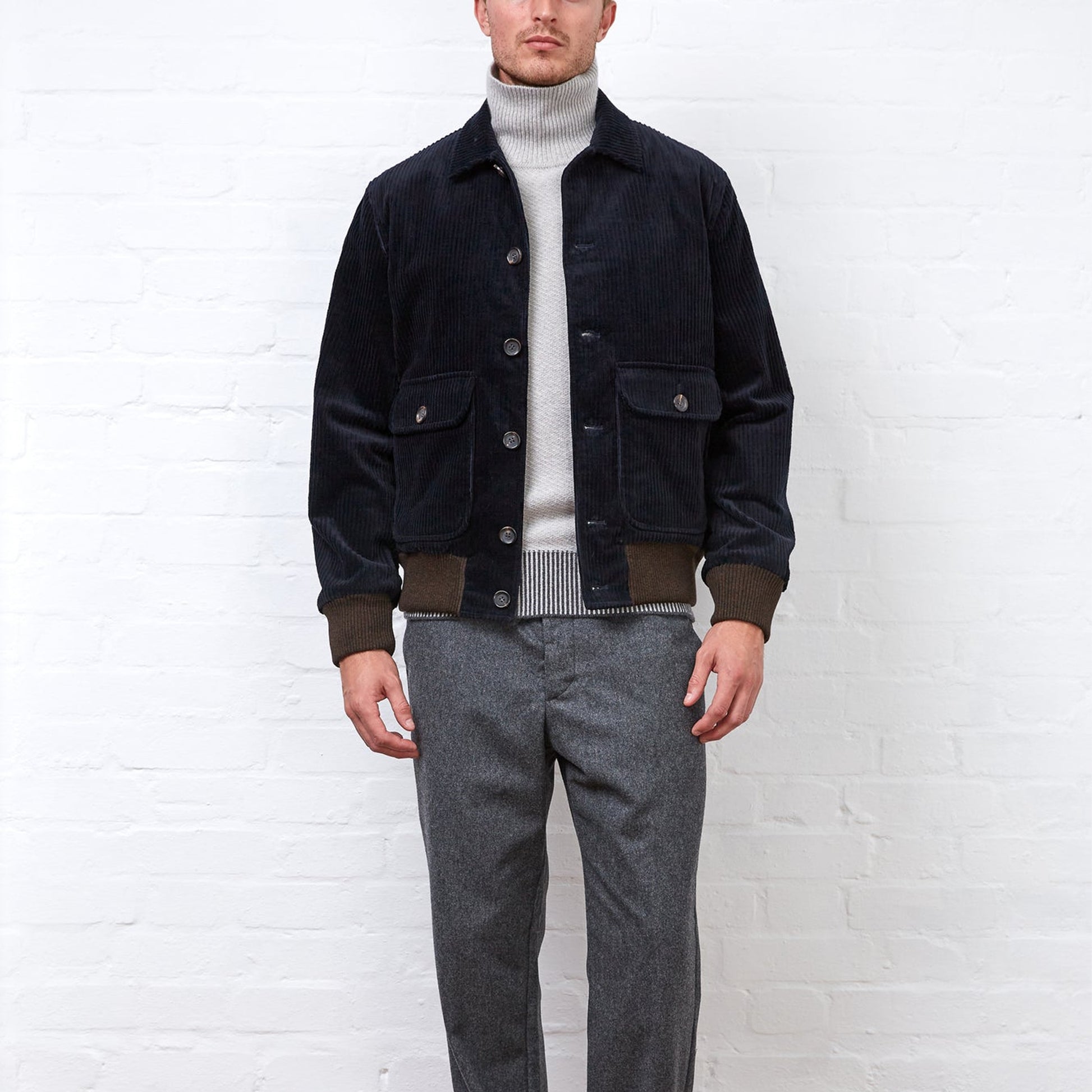 Oliver Linfield Bomber Cord Jacket - Midnight
