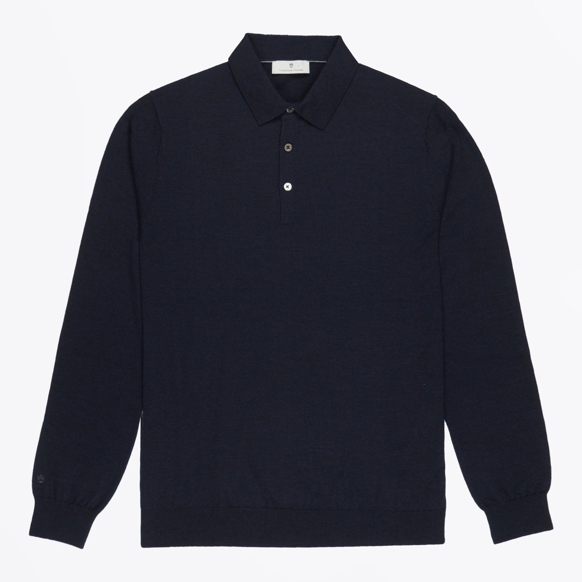 Thomas Merino Button Pullover Polo - Navy