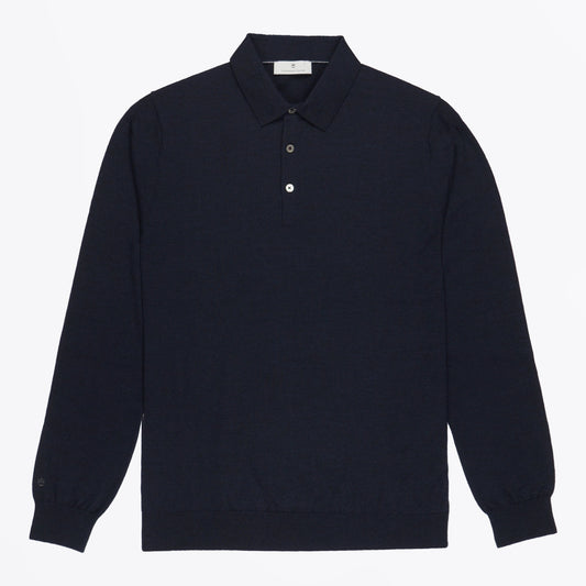 Merino Button Pullover Polo - Navy