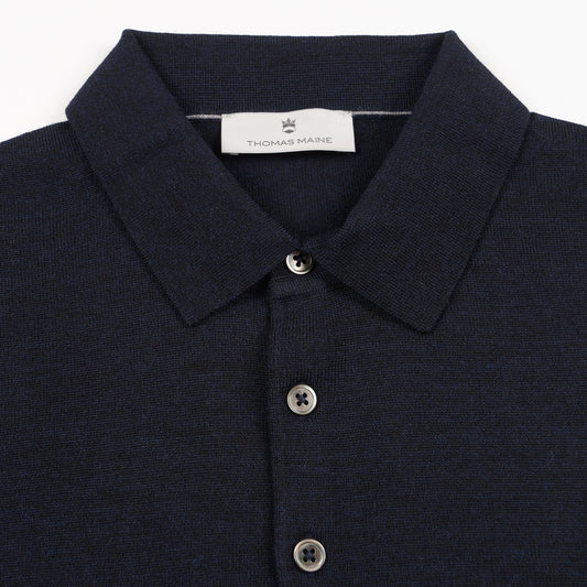 Merino Button Pullover Polo - Navy