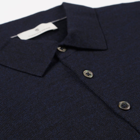 Merino Button Pullover Polo - Navy