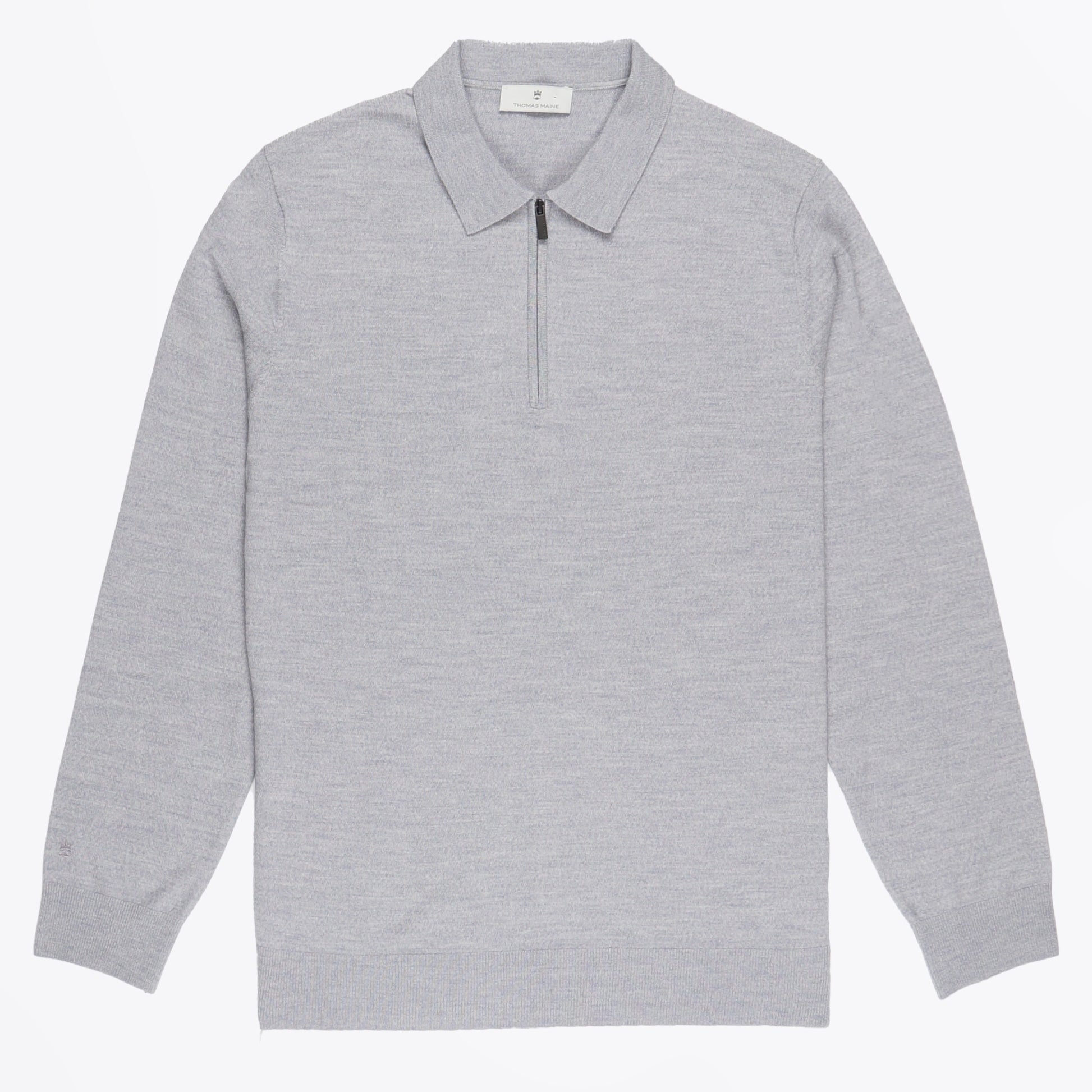 Thomas Merino Zip Pullover Polo - Mid Grey Melange