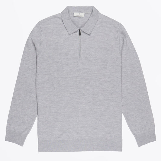 Merino Zip Pullover Polo - Mid Grey Melange