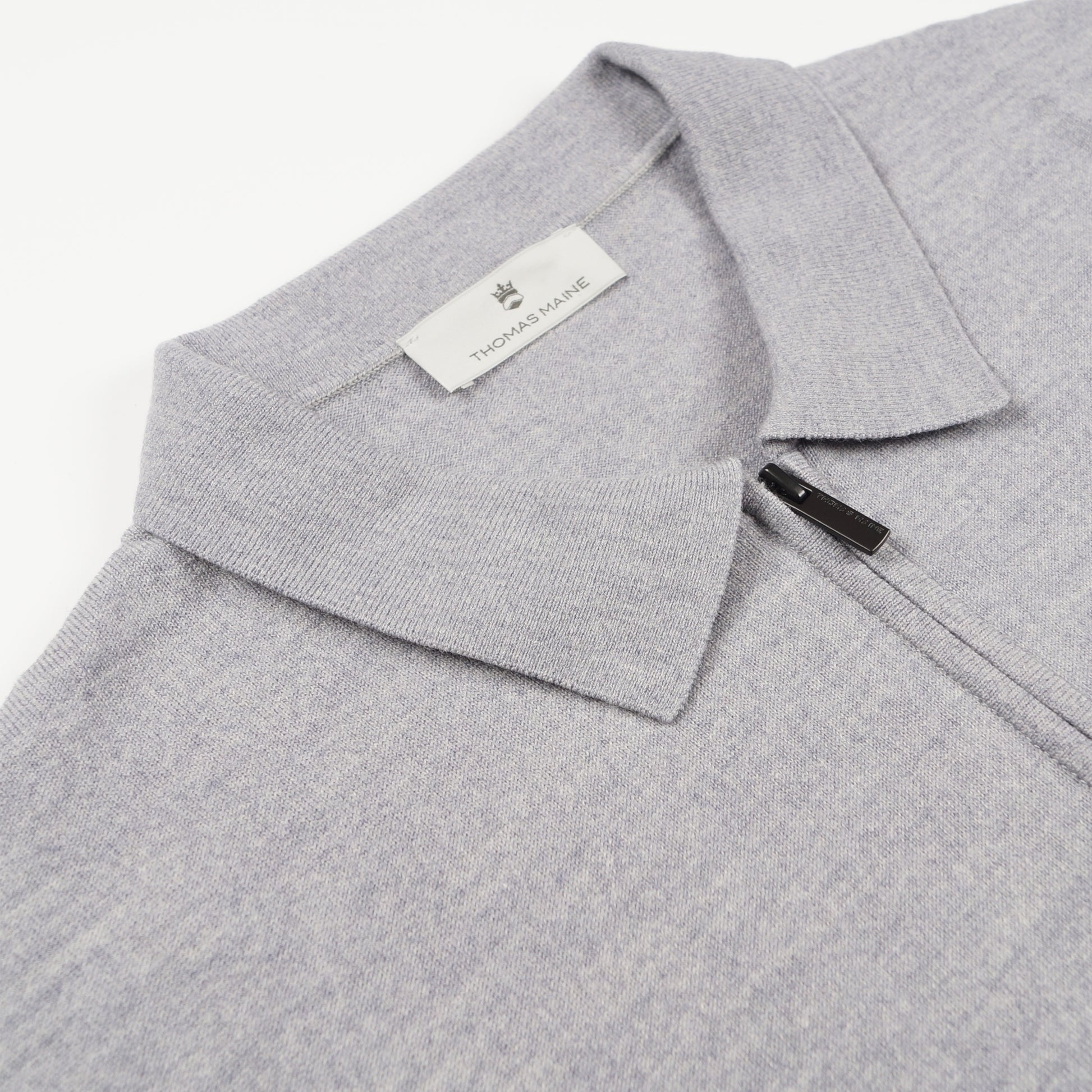 Thomas Merino Zip Pullover Polo - Mid Grey Melange