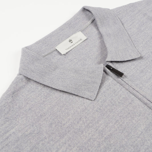 Merino Zip Pullover Polo - Mid Grey Melange