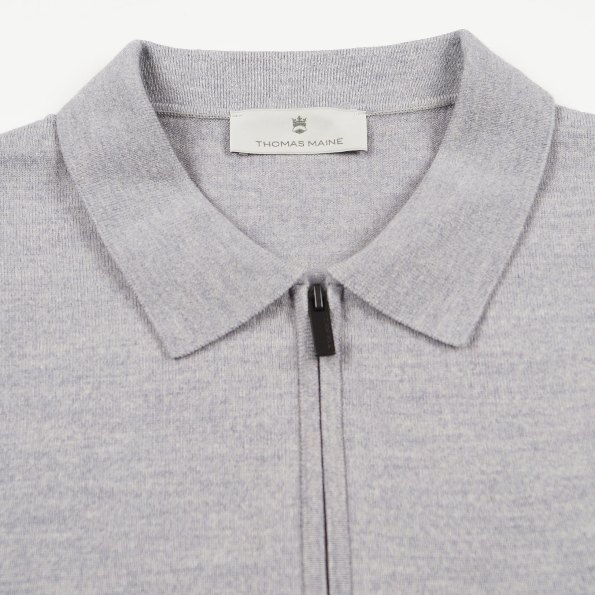 Thomas Merino Zip Pullover Polo - Mid Grey Melange