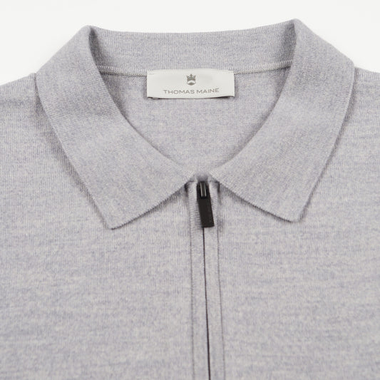 Merino Zip Pullover Polo - Mid Grey Melange