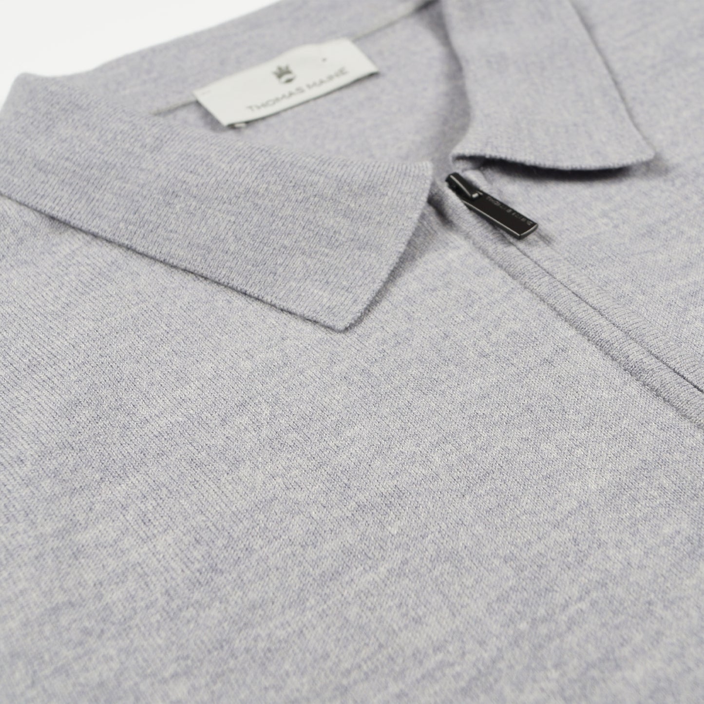 Merino Zip Pullover Polo - Mid Grey Melange