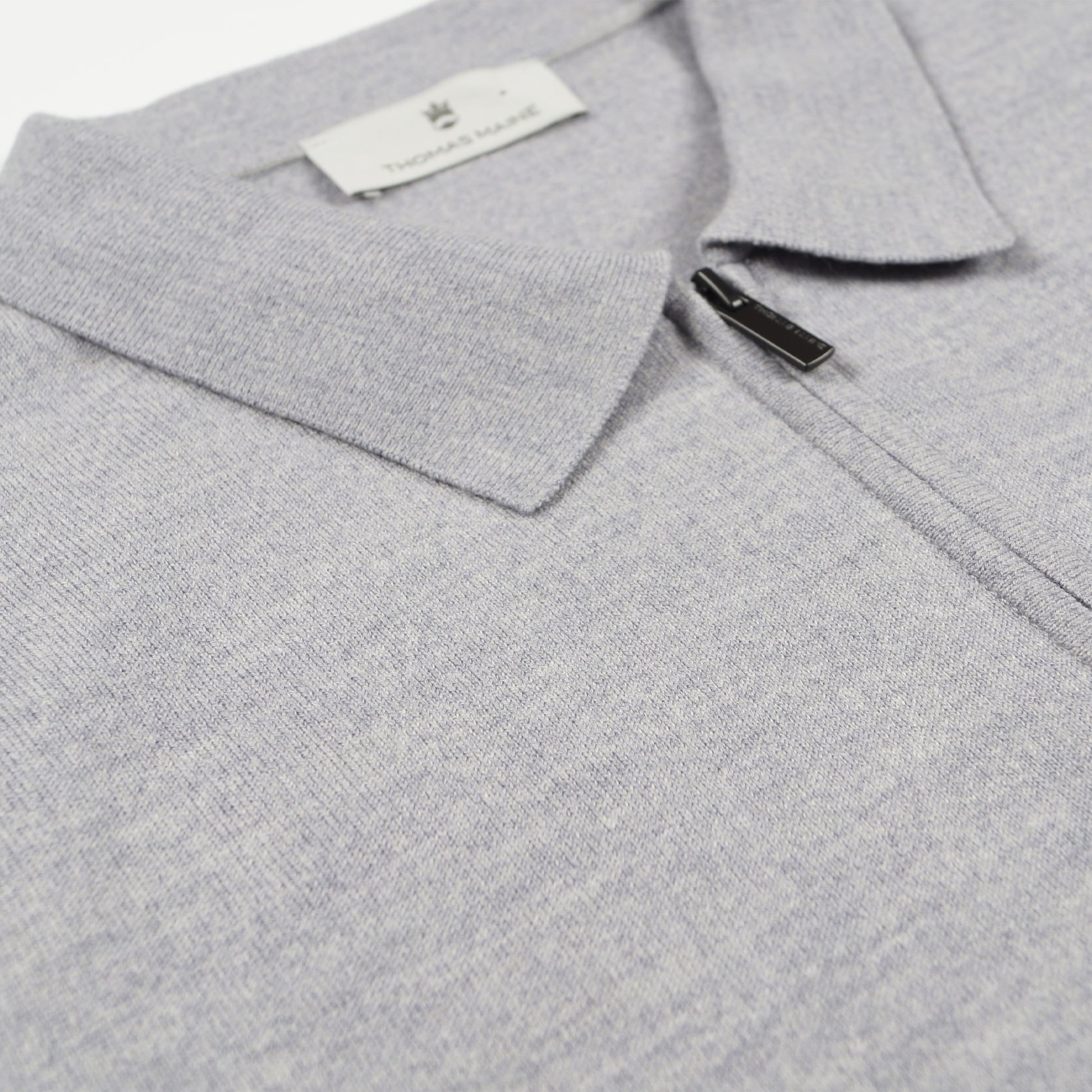 Thomas Merino Zip Pullover Polo - Mid Grey Melange