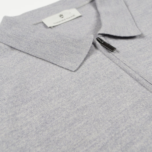 Merino Zip Pullover Polo - Mid Grey Melange