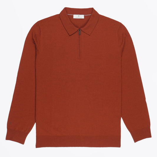 - Merino Zip Pullover Polo - Jasper Melange
