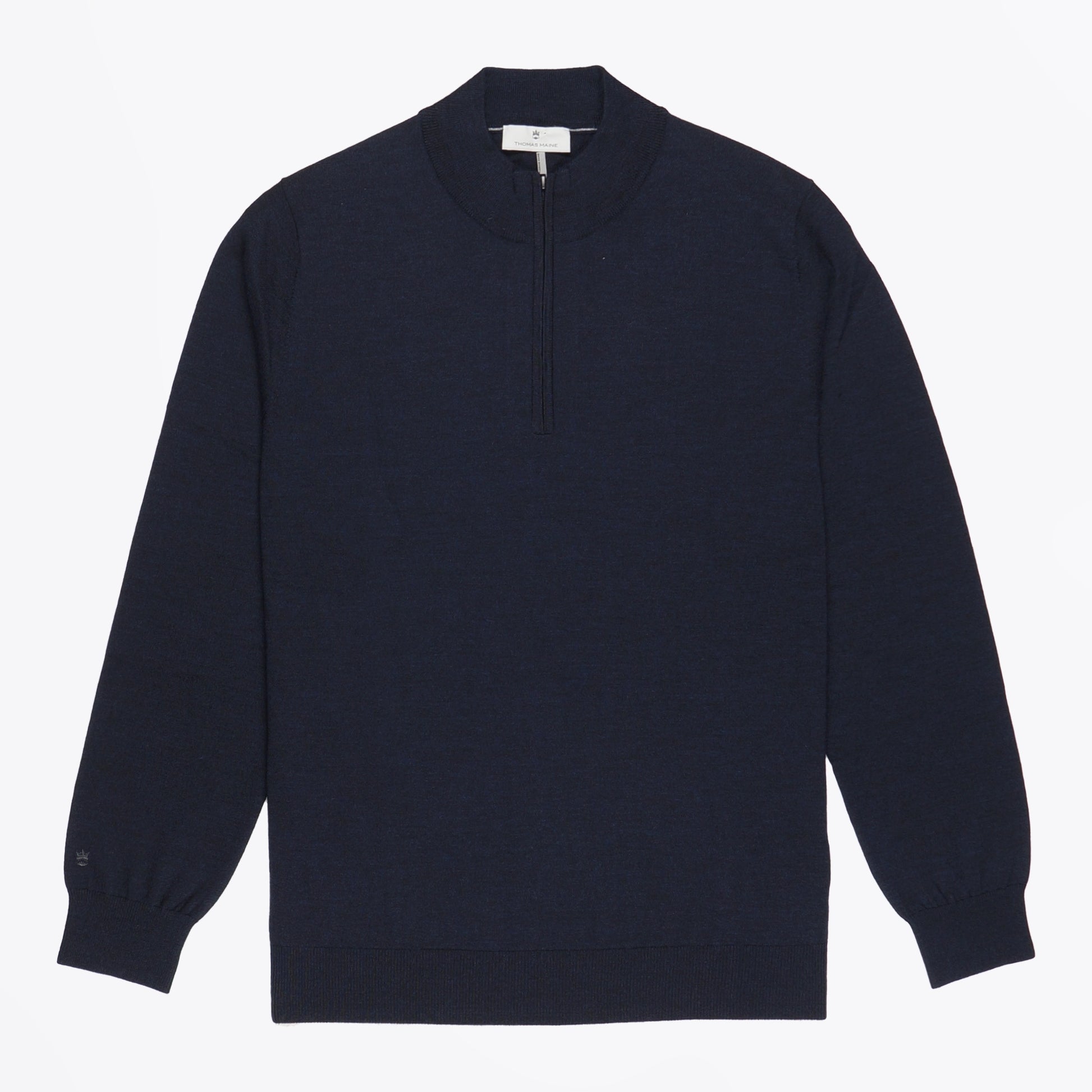 Thomas Merino Shirt Style Zip Pullover - Navy