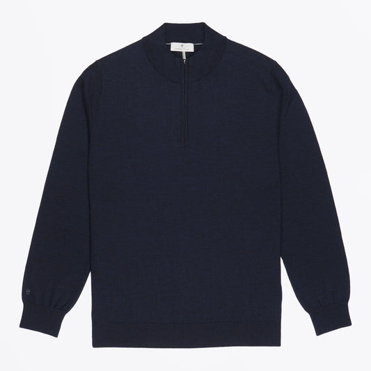 Merino Shirt Style Zip Pullover - Navy