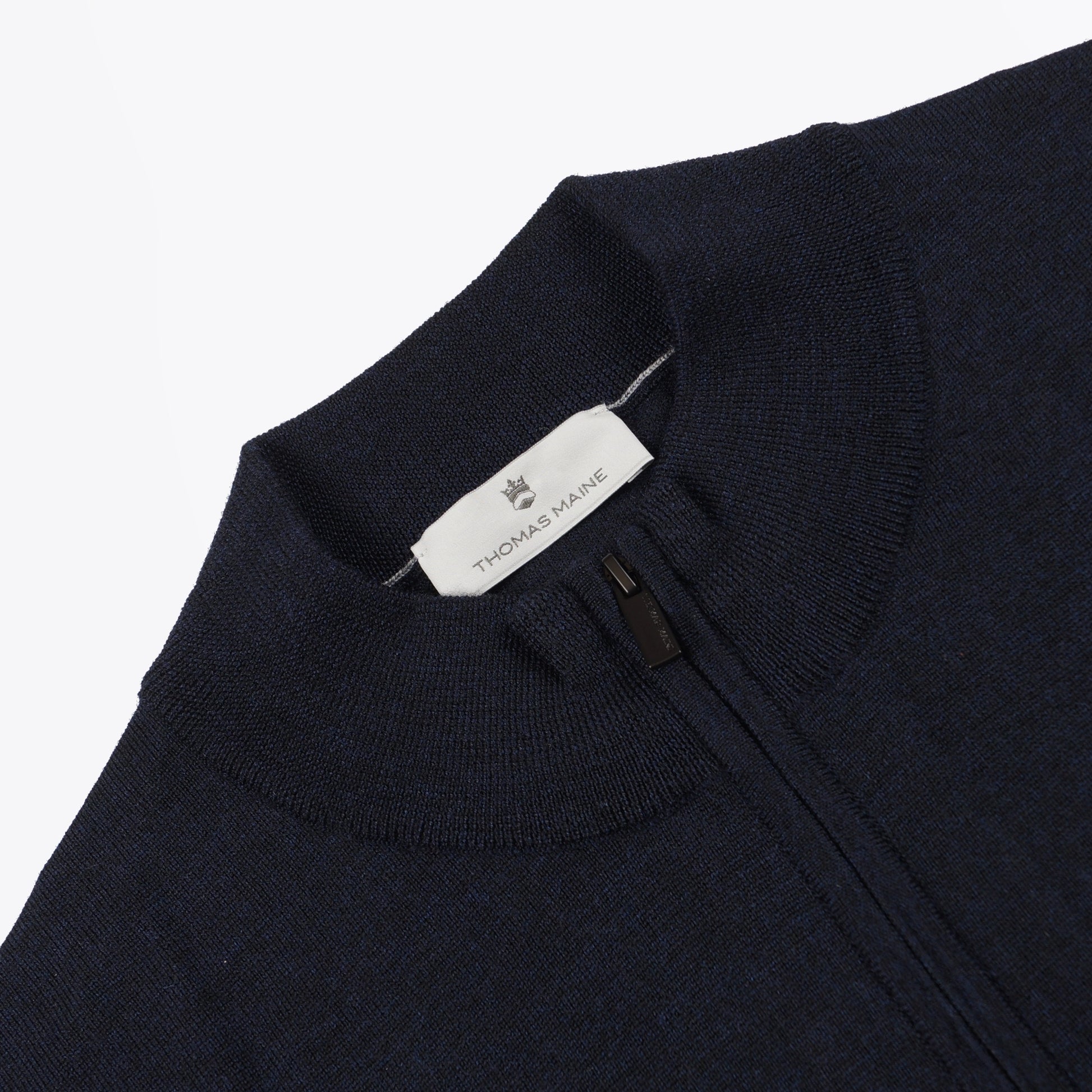 Thomas Merino Shirt Style Zip Pullover - Navy