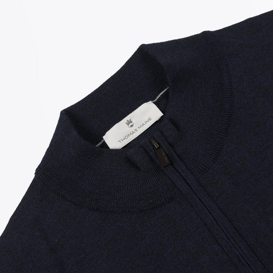 Merino Shirt Style Zip Pullover - Navy