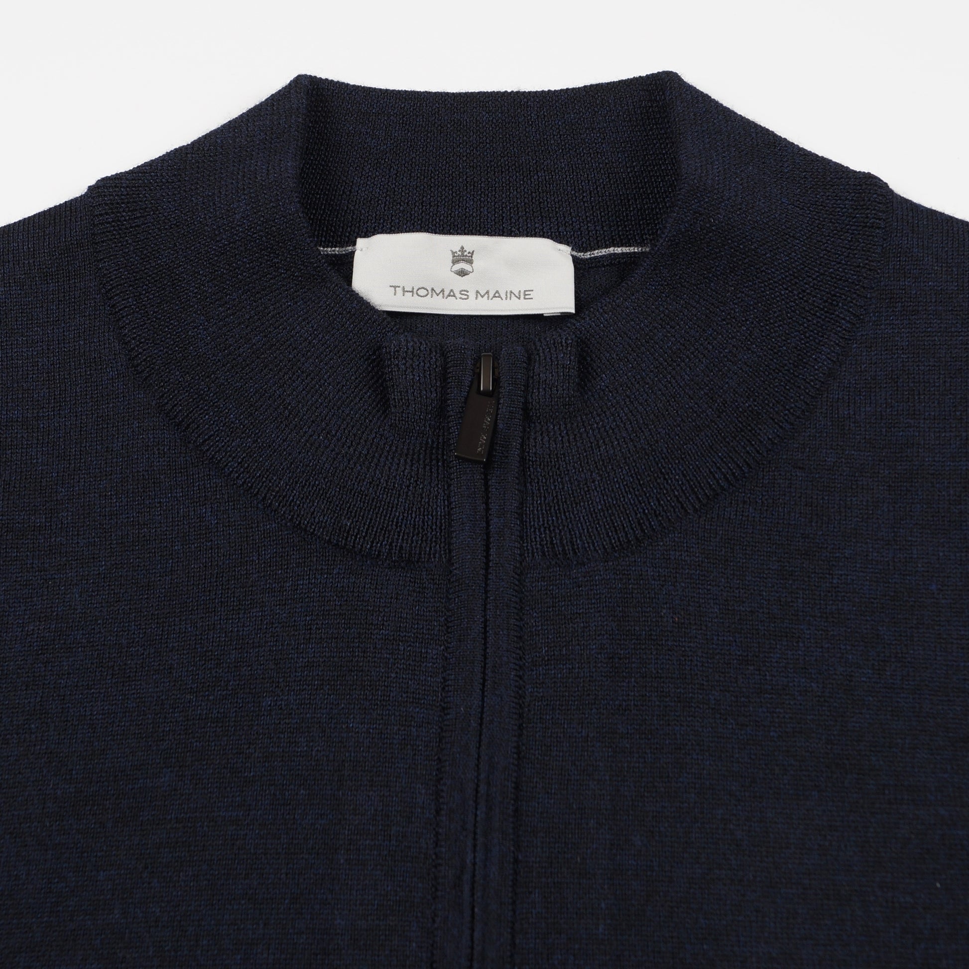 Thomas Merino Shirt Style Zip Pullover - Navy