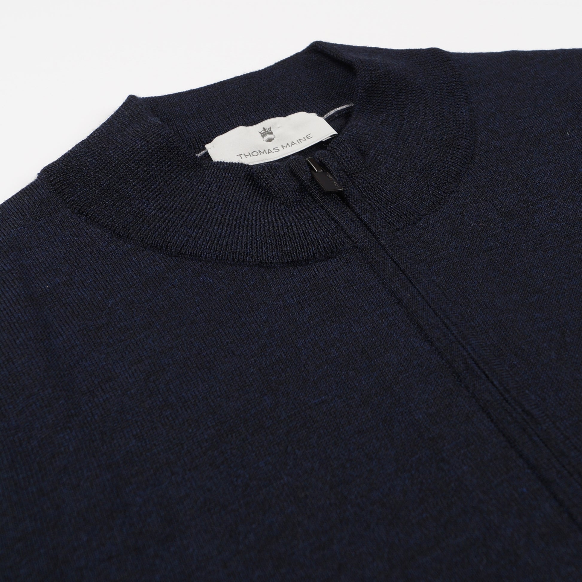Thomas Merino Shirt Style Zip Pullover - Navy