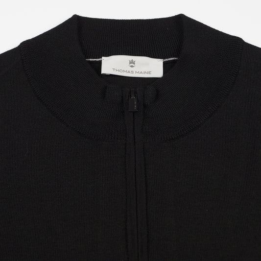 Merino Shirt Style Zip Pull - Black