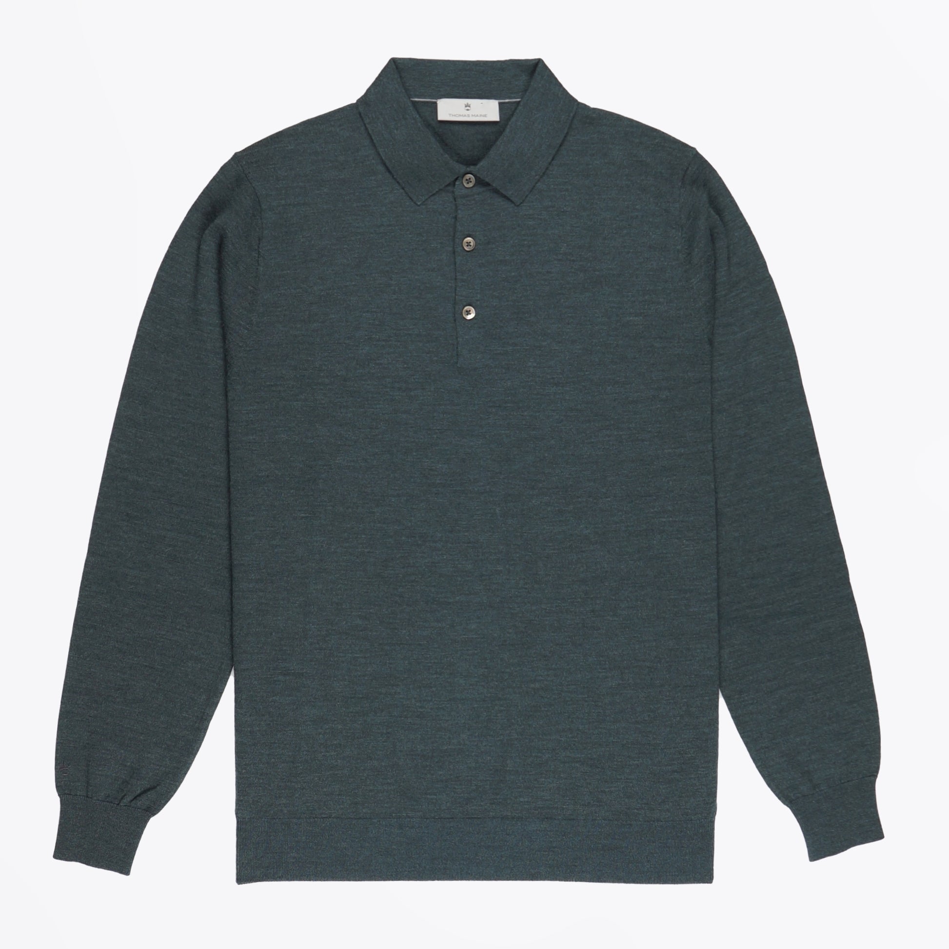 Thomas Merino Button Pullover Polo - Pine Green Melange
