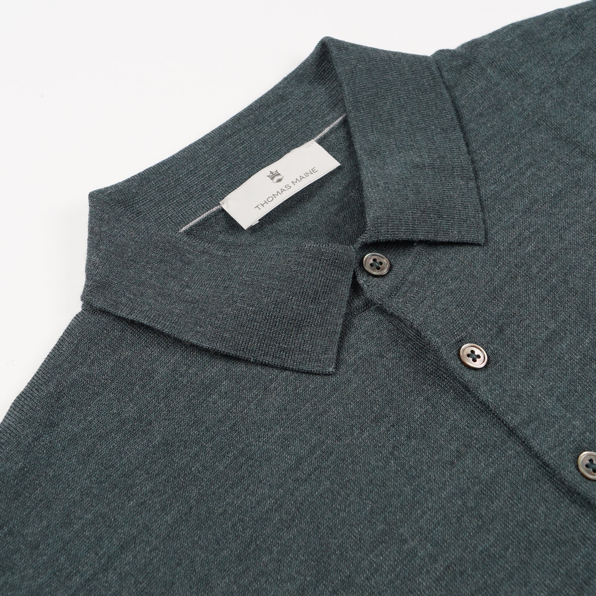 Thomas Merino Button Pullover Polo - Pine Green Melange