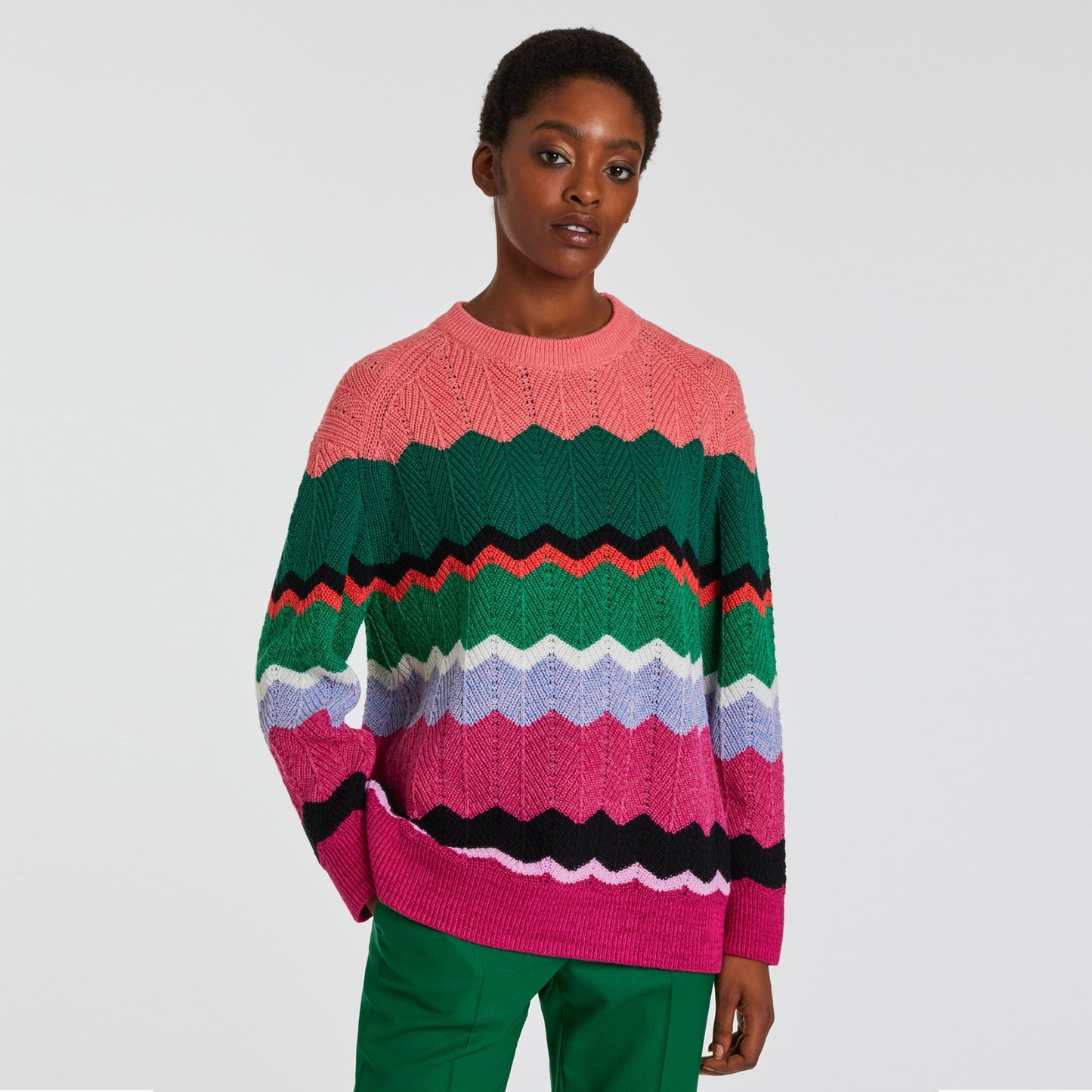 - Zig-Zag Stripe Knitted Sweater - Multi