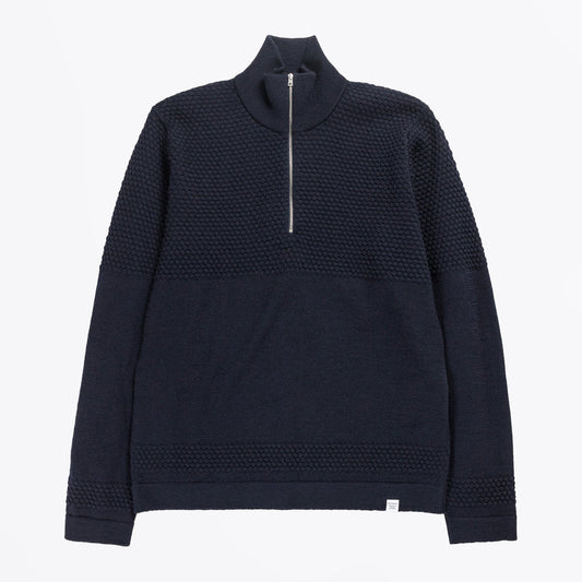 Fjord - Bubble Yoke Half Zip Knit - Navy