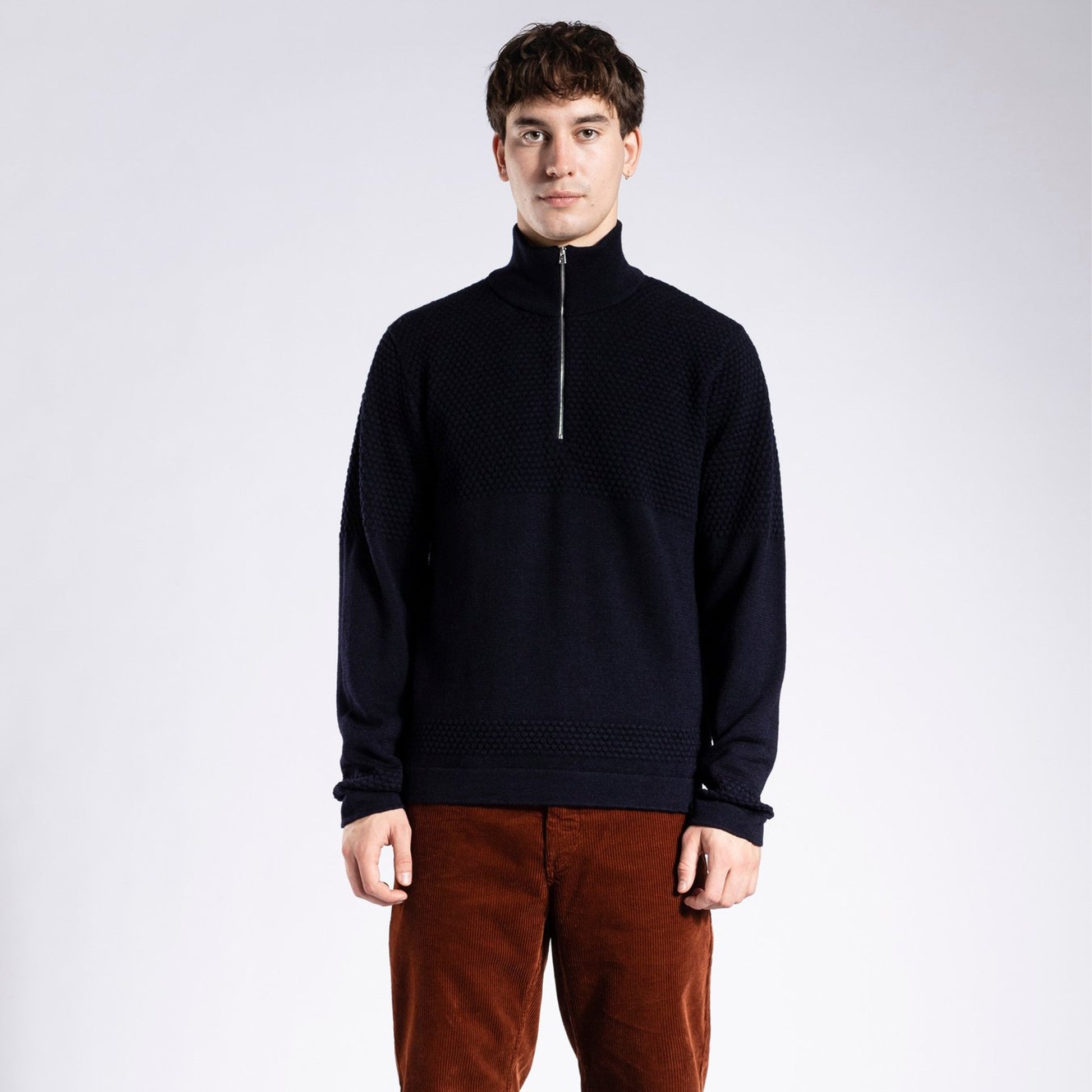 Norse Fjord - Bubble Yoke Half Zip Knit - Navy