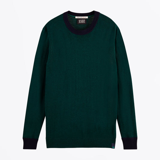 - Contrast Trim Light Wool Blend - Space Green Melange