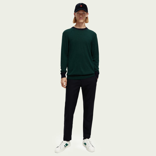 - Contrast Trim Light Wool Blend - Space Green Melange