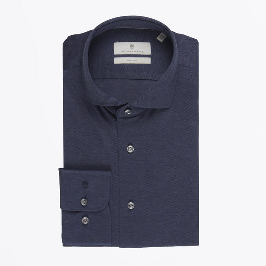 - Roma Modern Kent Knitted Shirt - Navy