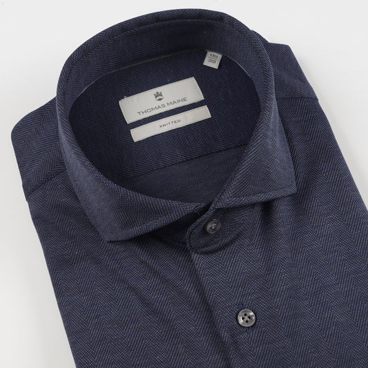 - Roma Modern Kent Knitted Shirt - Navy