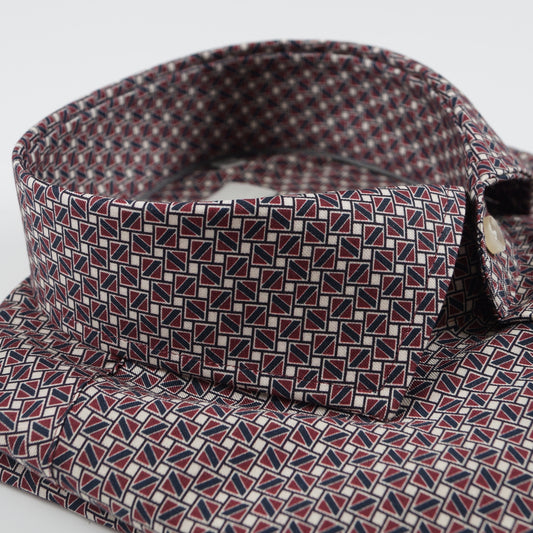 - Modern Kent Pattern Shirt - Dark Red