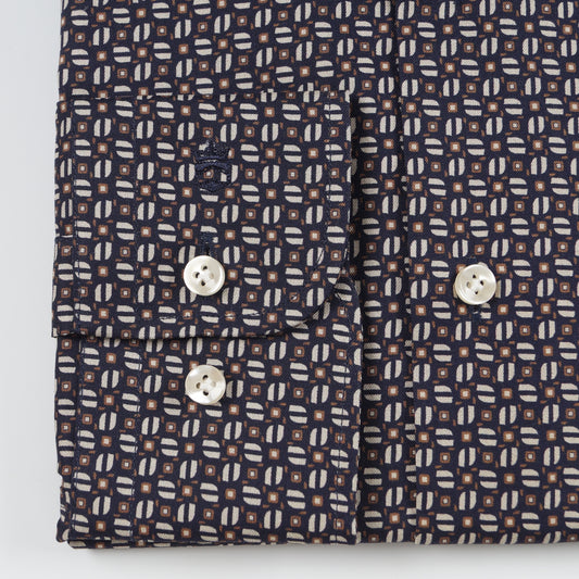 - Roma Modern Knit Pattern Shirt - Navy